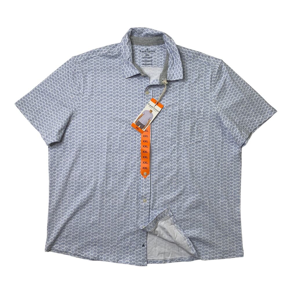 Tailor Vintage Shirt Mens 2XL Blue Connecticut Originals Scales Print Button Up